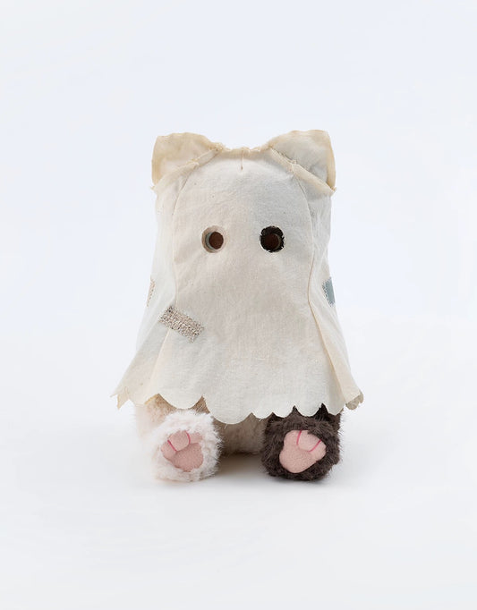 Handmade Ghost Cat Plush -Shy Socially nxious Kitty Doll, Spooky Cute Emotional Support Plushie Gift (20-29 cm)