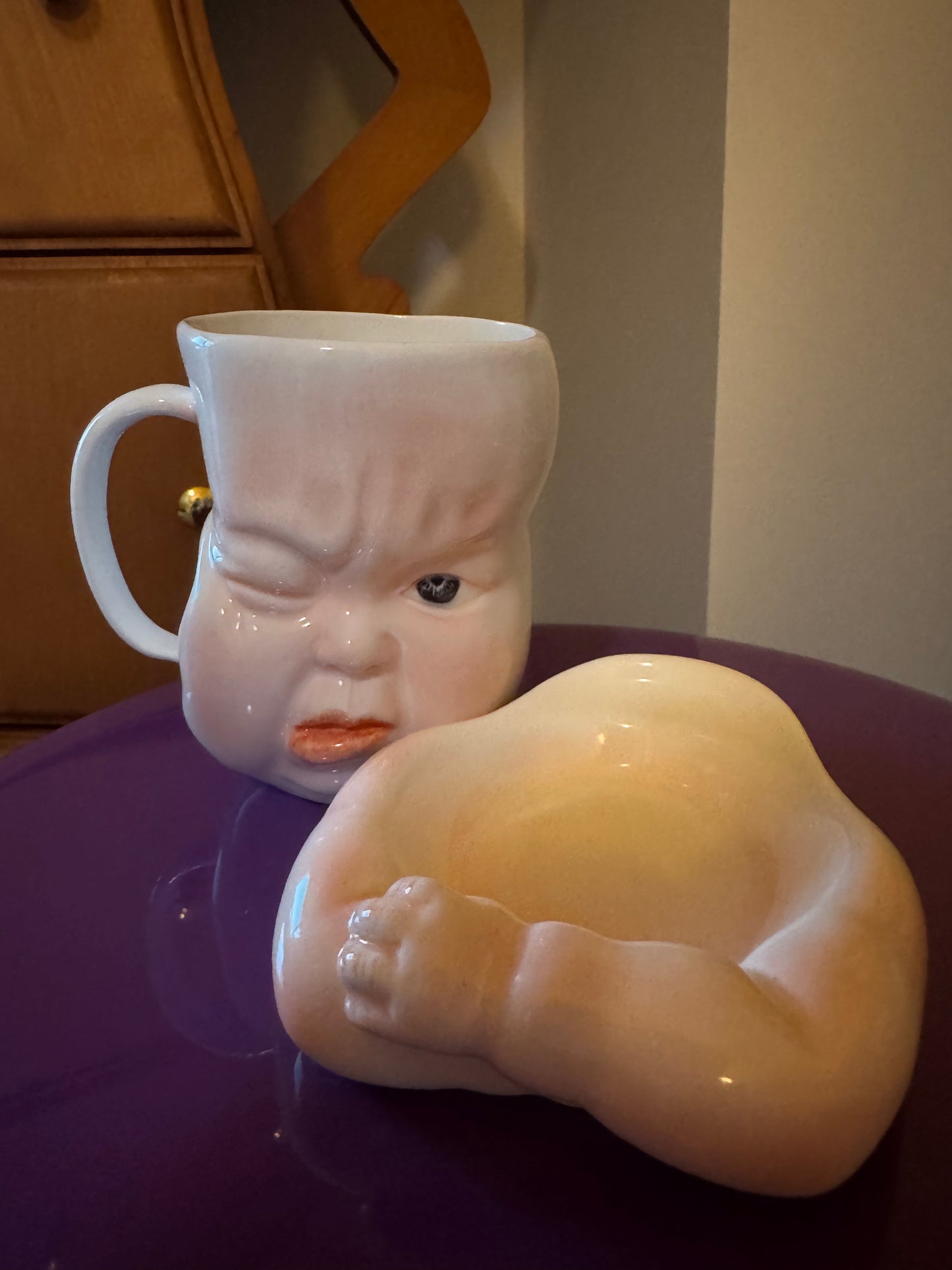 Handmade Ceramic Face Mug - Quirky Sculptural Coffee Cup, Funny Expression Pottery Drinkware, Unique Art Collectible 1