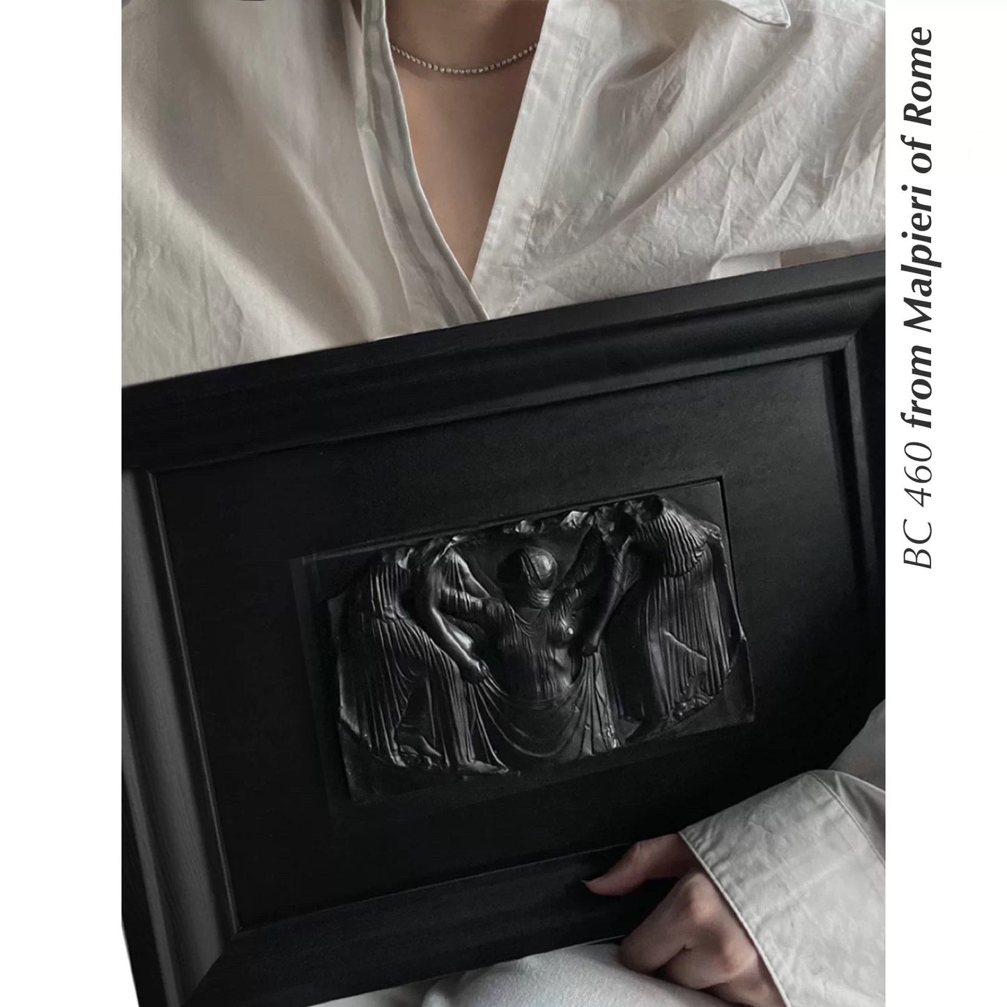 Handcrafted Black Wax Relief Wall Art - Rebirth of Aphrodite, Neo-Classical Decorative Sculpture Frame (37x27cm)