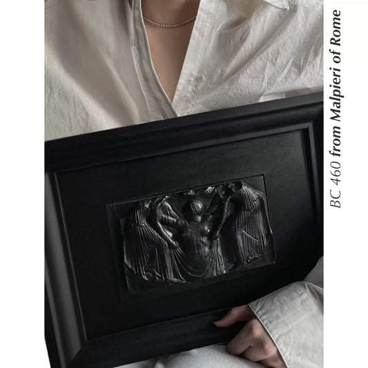 Handcrafted Black Wax Relief Wall Art - Rebirth of Aphrodite, Neo-Classical Decorative Sculpture Frame (37x27cm)
