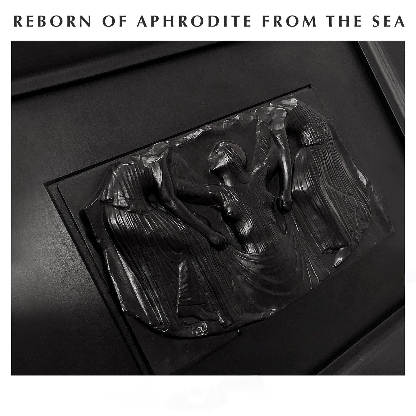 Handcrafted Black Wax Relief Wall Art - Rebirth of Aphrodite, Neo-Classical Decorative Sculpture Frame (37x27cm)