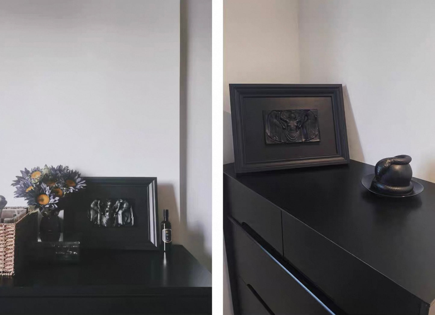 Handcrafted Black Wax Relief Wall Art - Rebirth of Aphrodite, Neo-Classical Decorative Sculpture Frame (37x27cm)