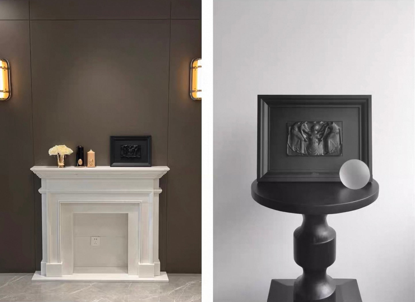 Handcrafted Black Wax Relief Wall Art - Rebirth of Aphrodite, Neo-Classical Decorative Sculpture Frame (37x27cm)