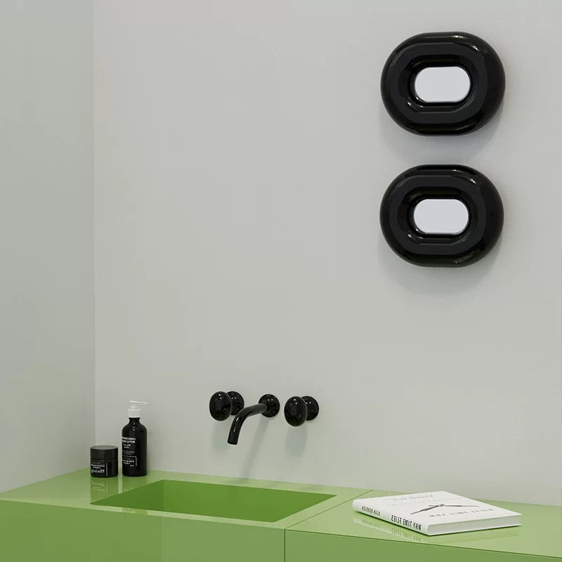 Chubby Pink Mirror, Modern Funky Decorative Mirror, Glossy Wall Mirror for Living Room and Bedroom, Unique Accent Home Decor