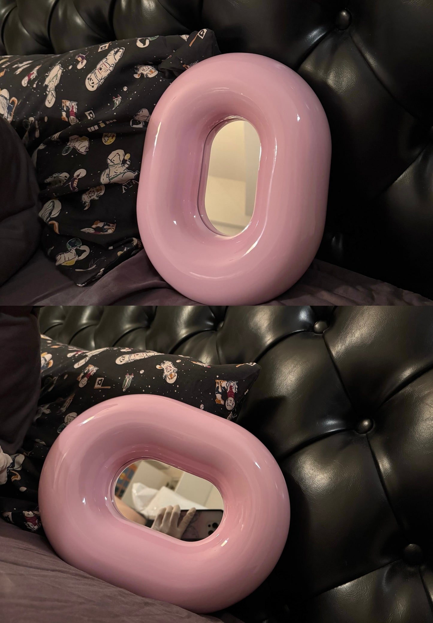 Chubby Pink Mirror, Modern Funky Decorative Mirror, Glossy Wall Mirror for Living Room and Bedroom, Unique Accent Home Decor