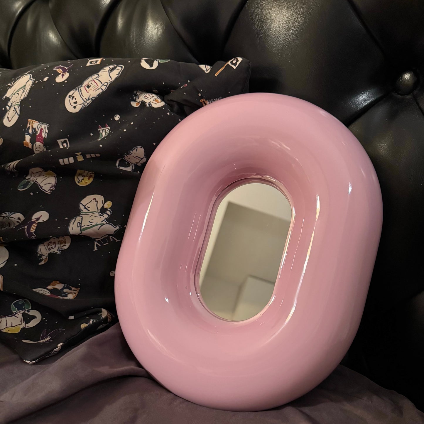 Chubby Pink Mirror, Modern Funky Decorative Mirror, Glossy Wall Mirror for Living Room and Bedroom, Unique Accent Home Decor