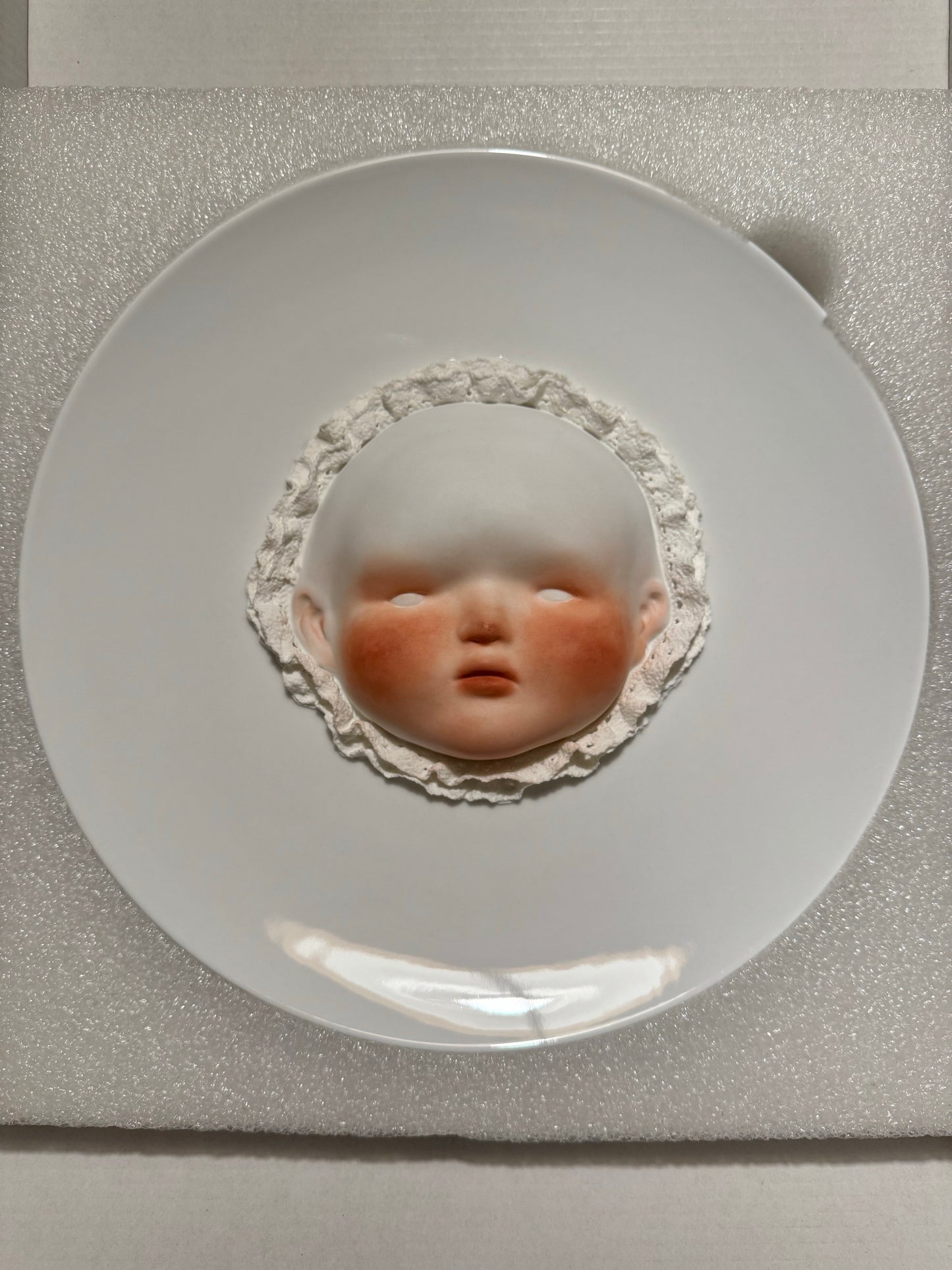 Handmade Baby Face Ceramic Plate with Blush - Unique Decorative Art Plate, Wall & Table Home Decor