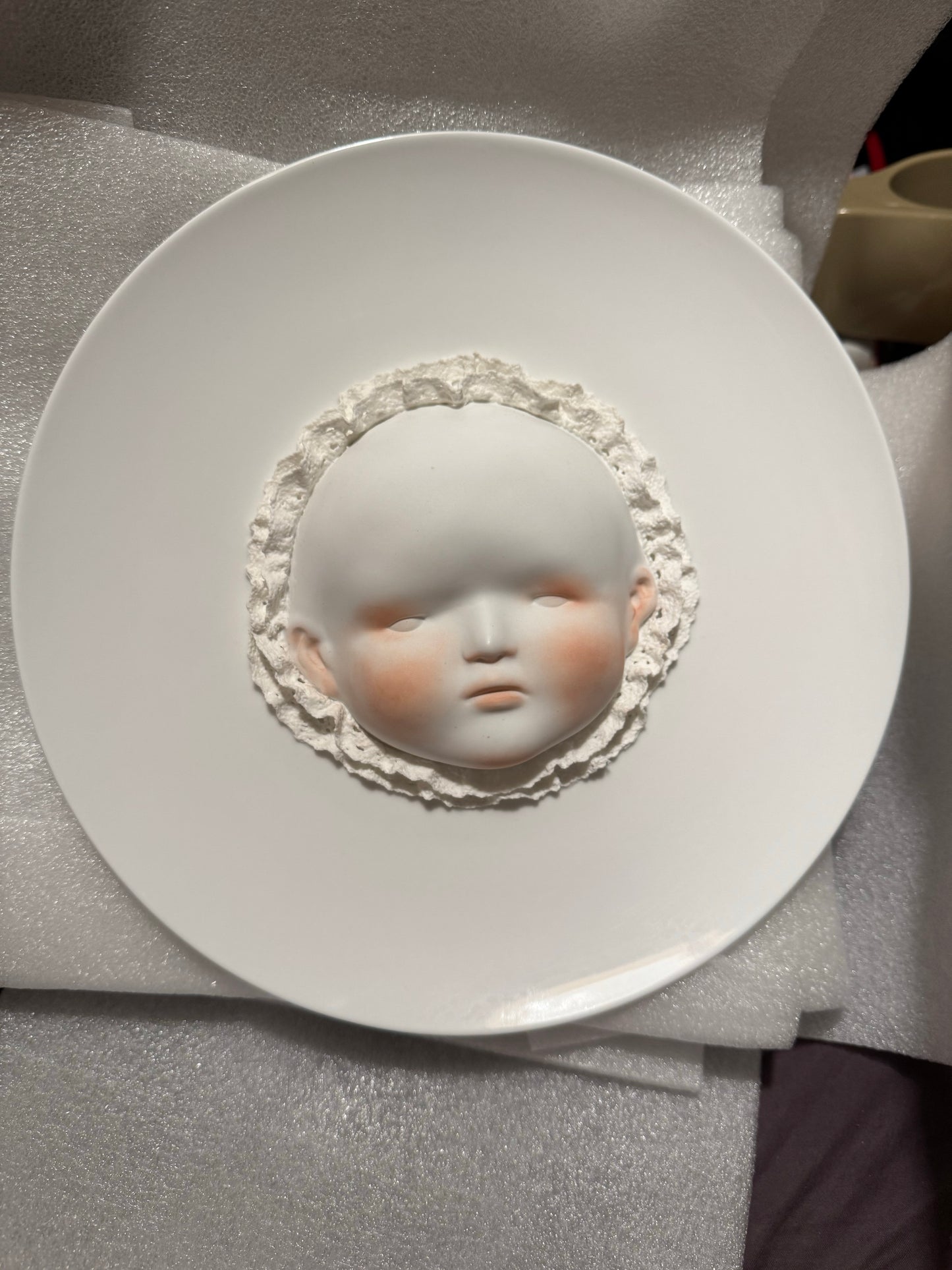 Handmade Baby Face Ceramic Plate with Blush - Unique Decorative Art Plate, Wall & Table Home Decor