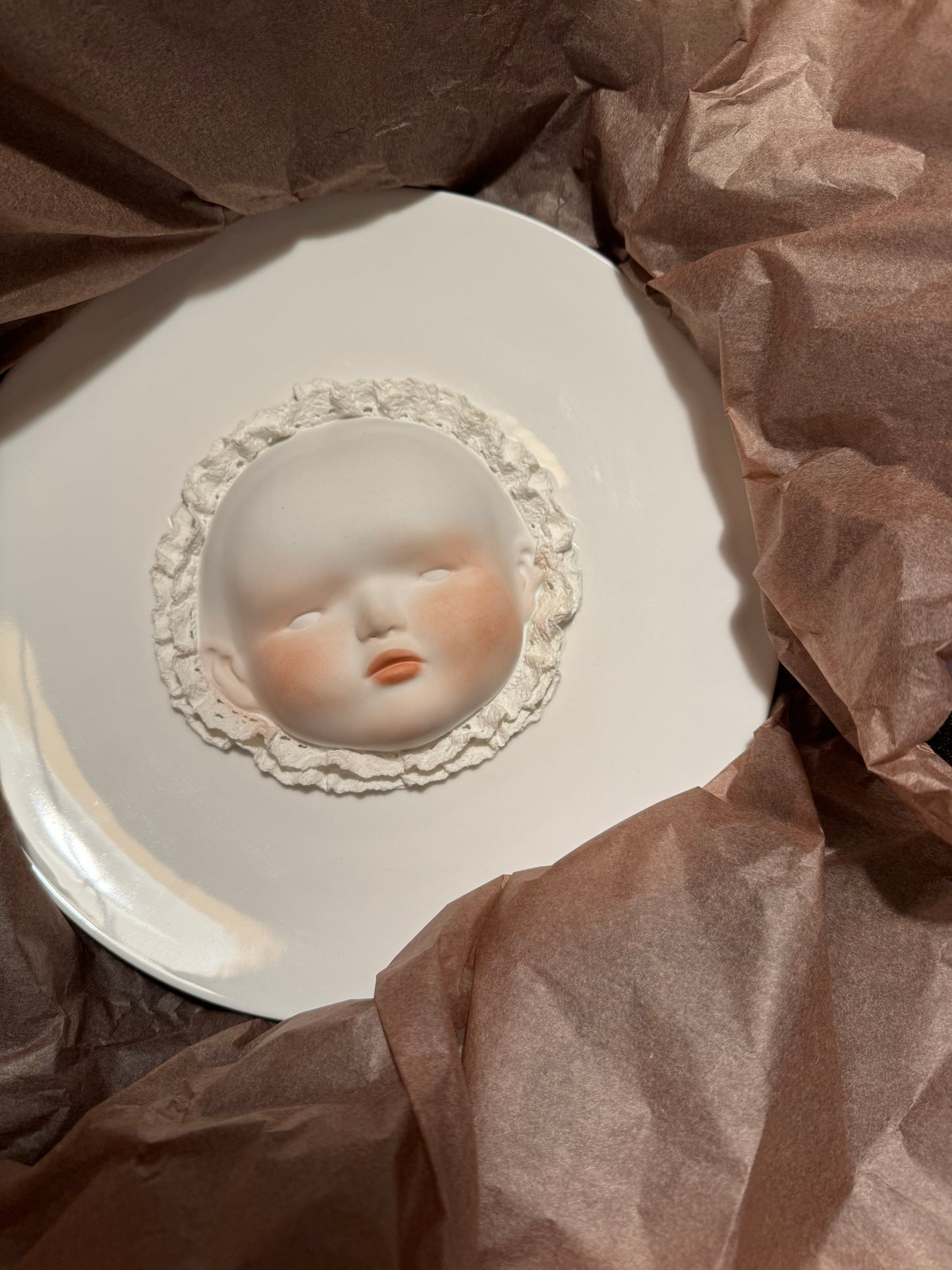 Handmade Baby Face Ceramic Plate with Blush - Unique Decorative Art Plate, Wall & Table Home Decor