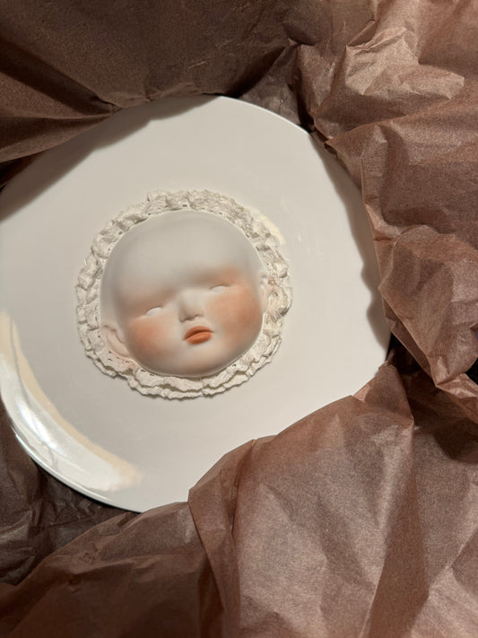 Handmade Baby Face Ceramic Plate with Blush - Unique Decorative Art Plate, Wall & Table Home Decor