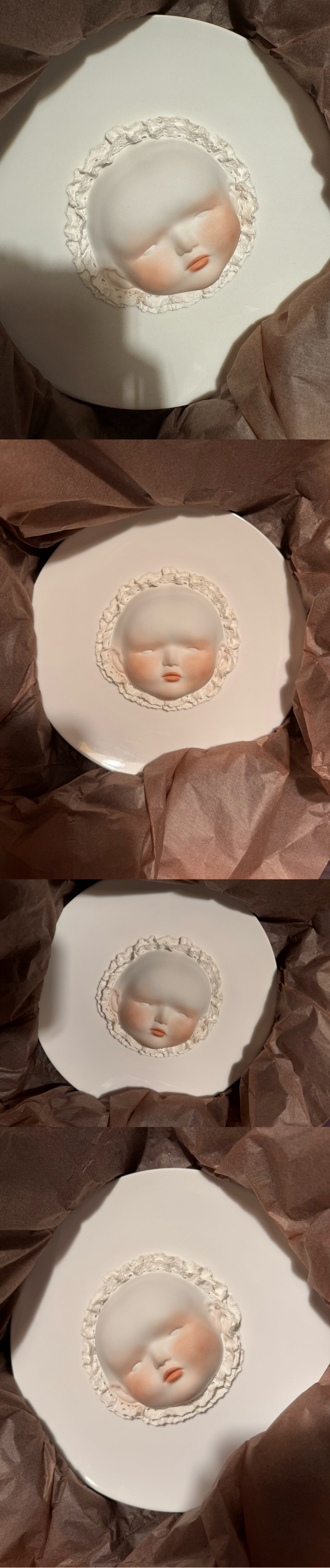 Handmade Baby Face Ceramic Plate with Blush - Unique Decorative Art Plate, Wall & Table Home Decor