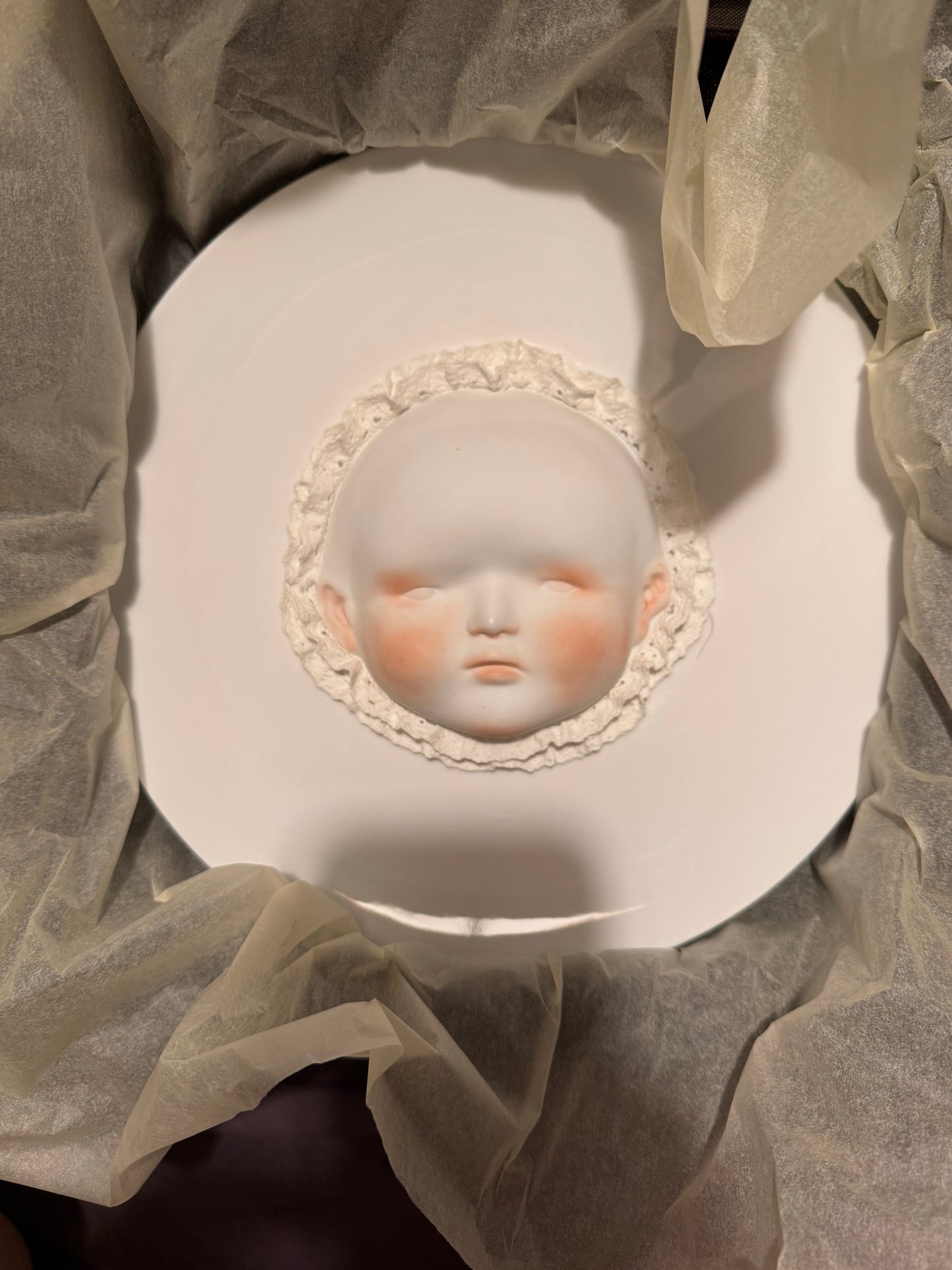 Handmade Baby Face Ceramic Plate with Blush - Unique Decorative Art Plate, Wall & Table Home Decor