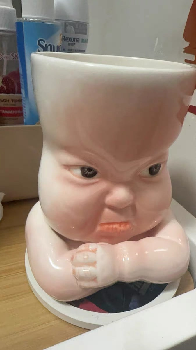 Handmade Ceramic Face Mug - Quirky Sculptural Coffee Cup, Funny Expression Pottery Drinkware, Unique Art Collectible 1