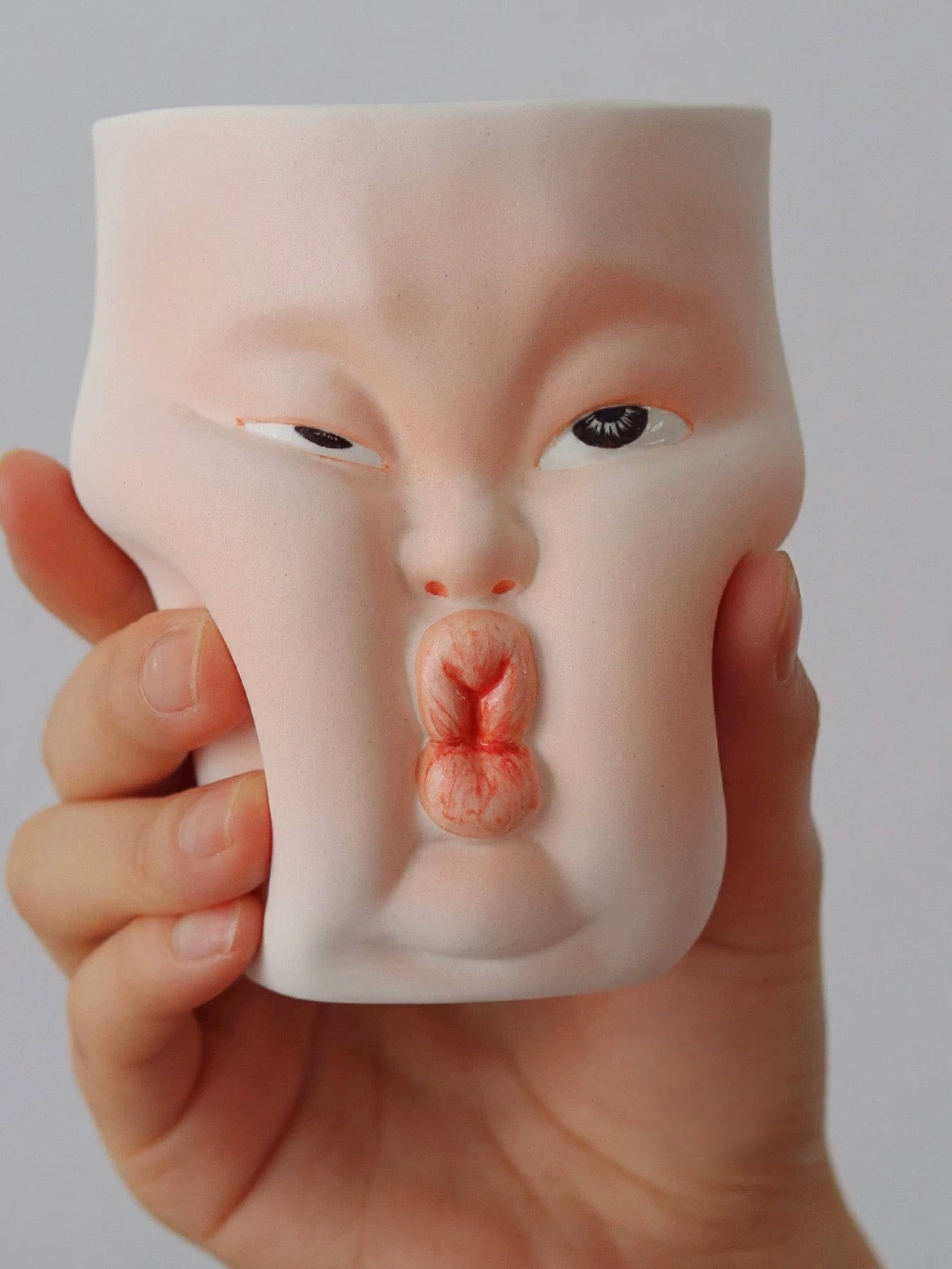 Handmade Ceramic Face Mug - Quirky Sculptural Coffee Cup, Funny Expression Pottery Drinkware, Unique Art Collectible 2
