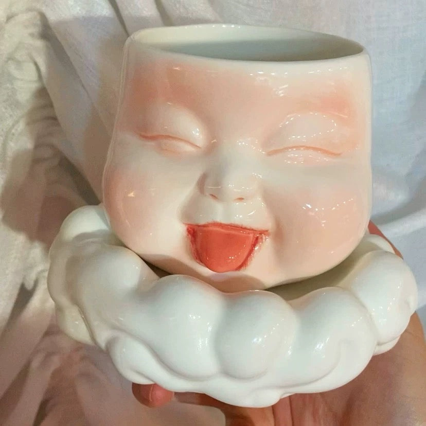 Handmade Ceramic Fce Mug - Quirky Sculptural Coffee Cup, Funny Expression Pottery Drinkware, Unique Art Collectible 3