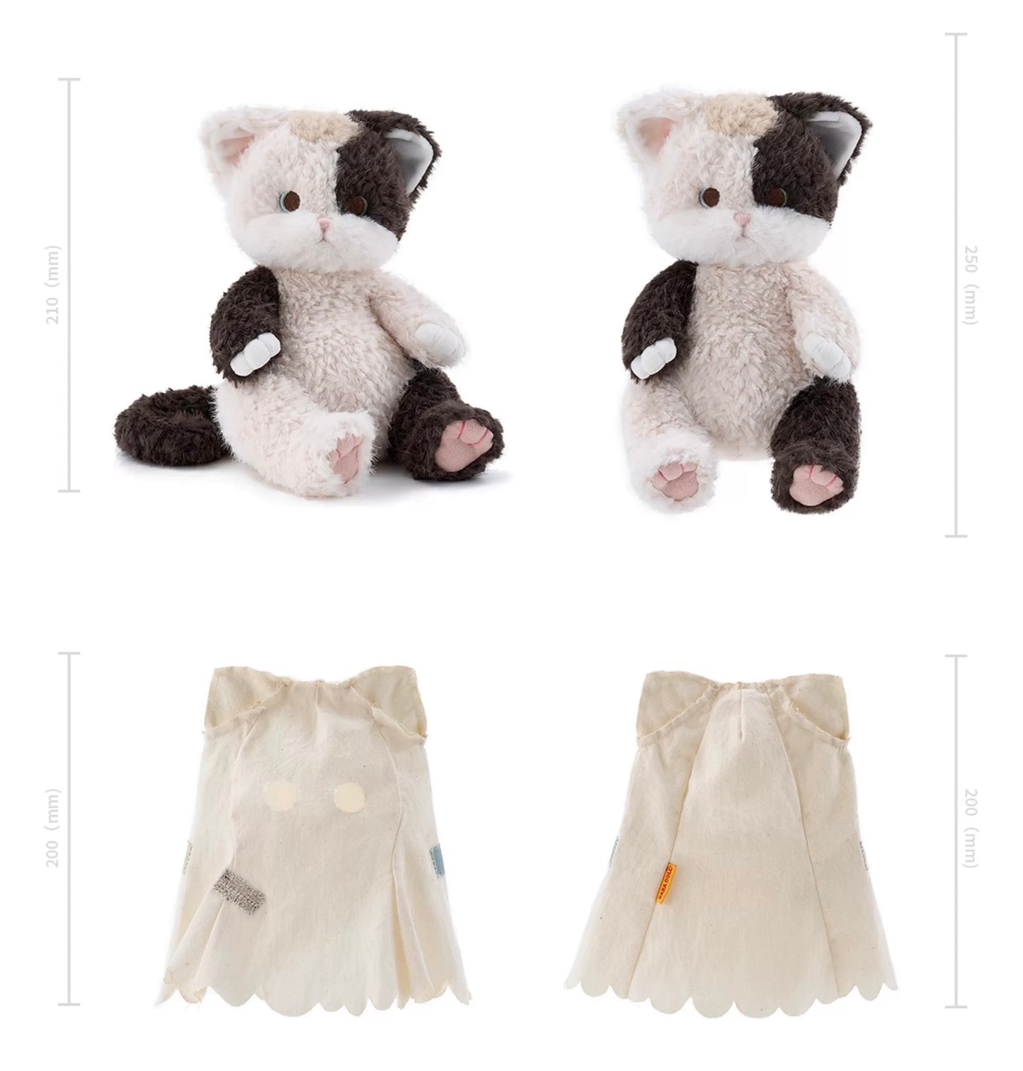 Handmade Ghost Cat Plush -Shy Socially nxious Kitty Doll, Spooky Cute Emotional Support Plushie Gift (20-29 cm)