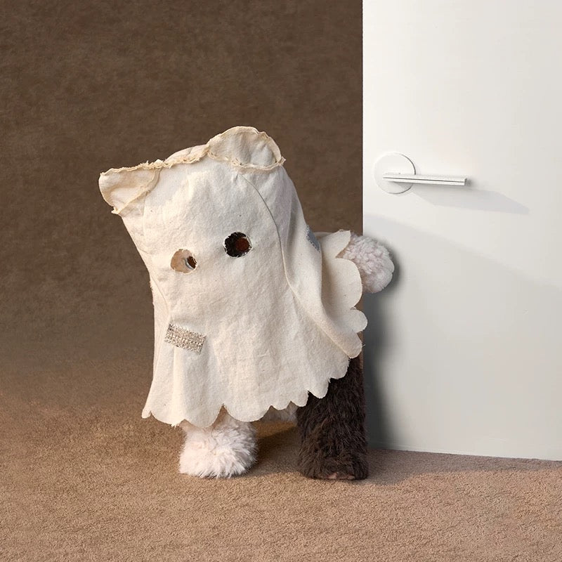 Handmade Ghost Cat Plush -Shy Socially nxious Kitty Doll, Spooky Cute Emotional Support Plushie Gift (20-29 cm)