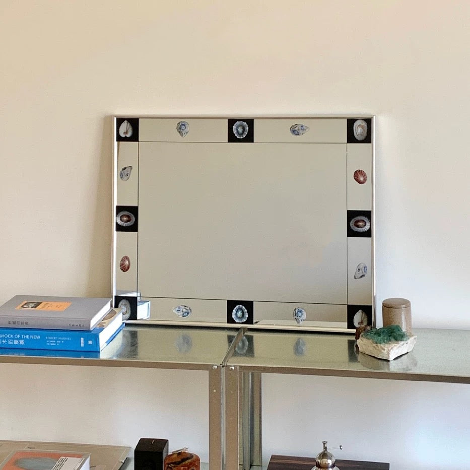 Shell Frame Mirror, Artistic Seashell Wall Mirror, Coastal Retro Accent Mirror, Urban Seashell Worship Home Decor