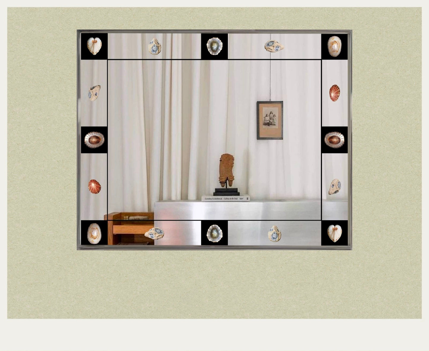 Shell Frame Mirror, Artistic Seashell Wall Mirror, Coastal Retro Accent Mirror, Urban Seashell Worship Home Decor