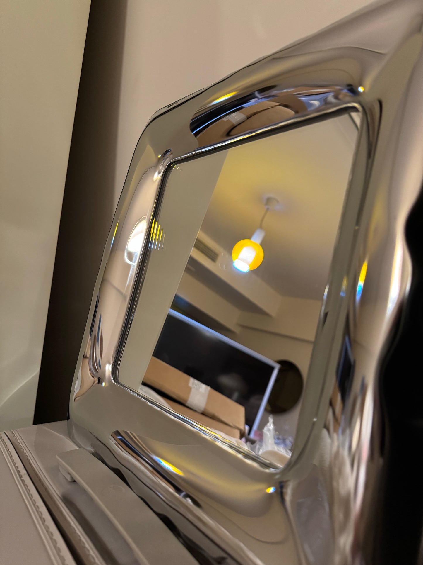 Irregular Polished Stainless Steel Mirror - 36x36cm Handcrafted Fluid Sculpture, Modern Square Wall Art & Collectible Decor