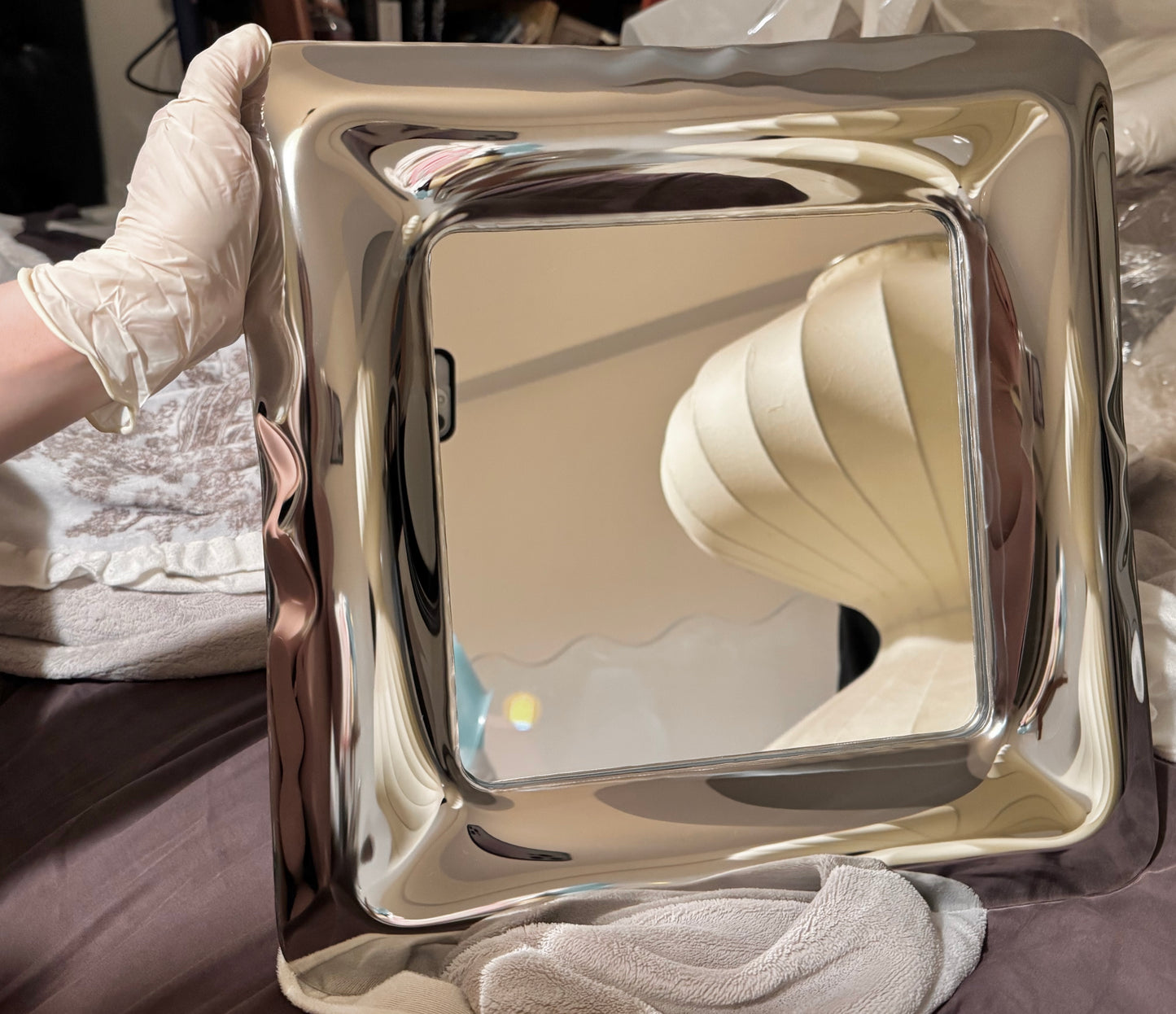 Irregular Polished Stainless Steel Mirror - 36x36cm Handcrafted Fluid Sculpture, Modern Square Wall Art & Collectible Decor