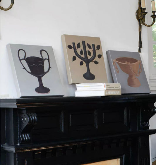 Modern Relics - 35x35cm Minimalist Oil Painting on Canvas, Neutral Still Life Wall Art Multiple