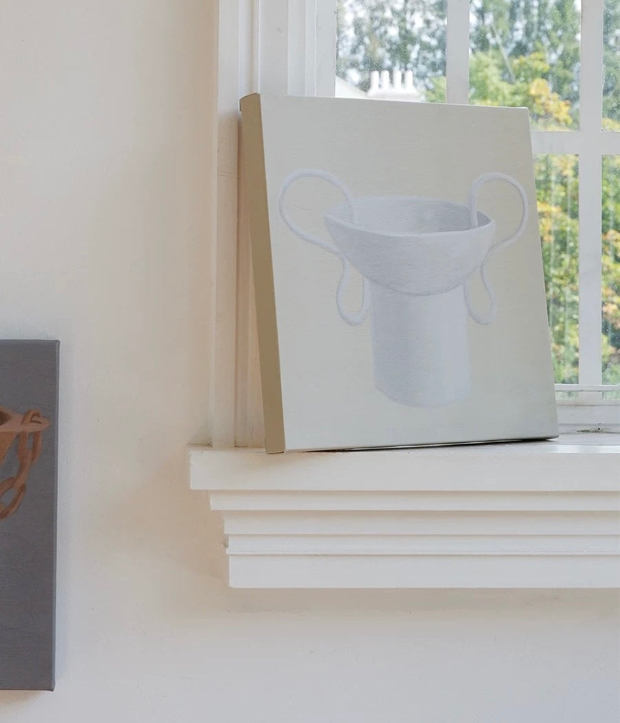 Modern Relics - 35x35cm Minimalist Oil Painting on Canvas, Neutral Still Life Wall Art Multiple